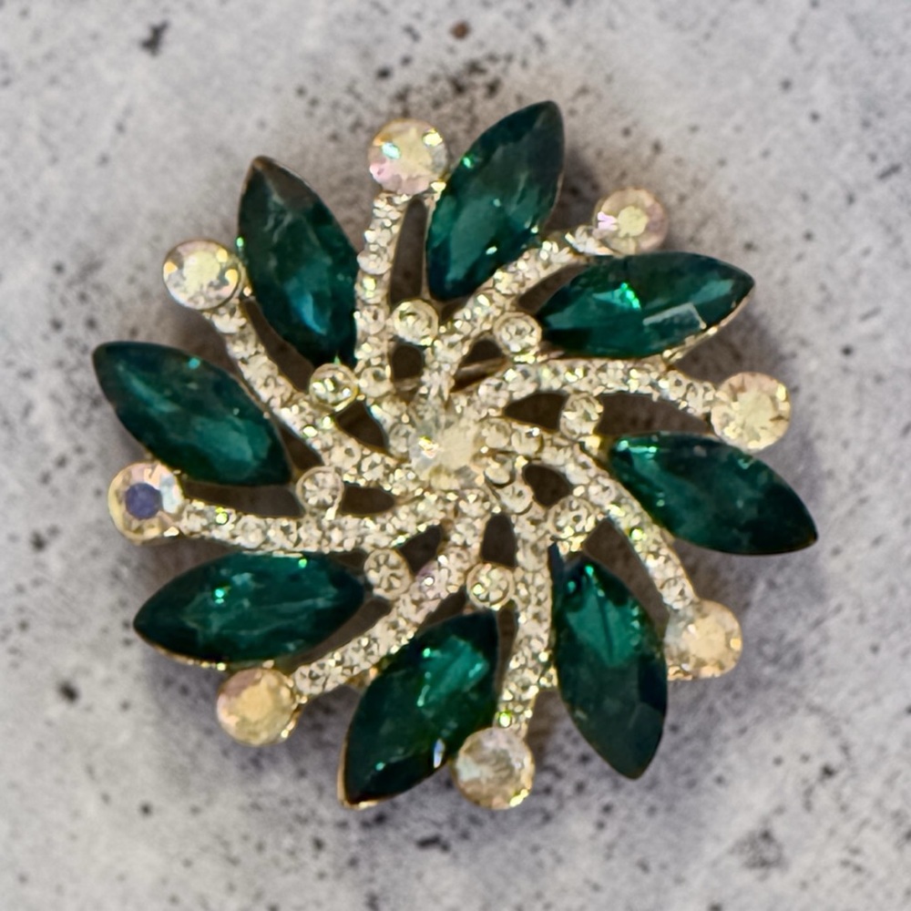 Green and White Flower Brooch